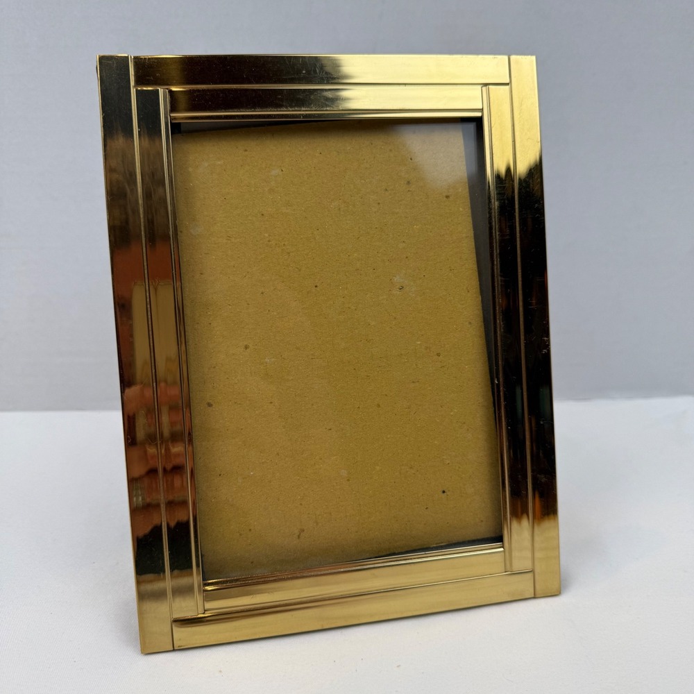 Vintage Gold Tone Metal Picture Frame 5x7 Polished Tiered Border Tabletop Decor